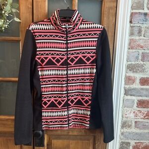 Spyder Women's Geometric Aztec Print Fleece Jacket Zip Up Pink Black Size 4 READ
